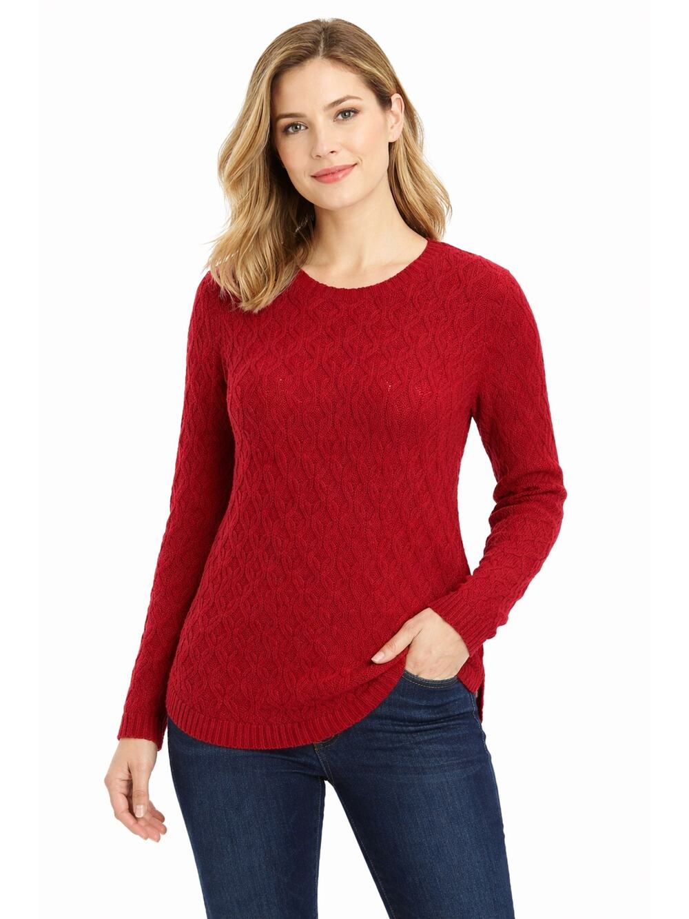 NWT Jeanne Pierre Cable Knit Sweater Carmine L